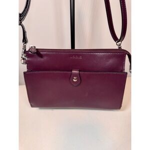 Lodis Plum Purple Leather Crossbody Bag Front Pocket Zip Top Small Purse